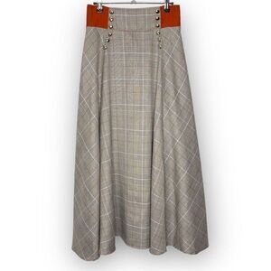 Tartan Plaid A Line Maxi Skirt Academia CottageCore Tan Gold Women’s Size Small